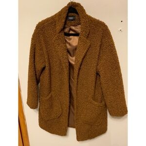 GOLDIE Teddy Coat Brown Sherpa Fleece‎ Oversized Lapel Collar Jacket XS